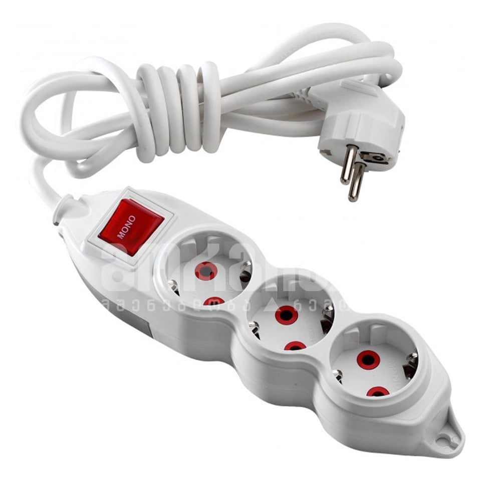 დამაგრძელებელი 3-იანი დამიწებით ღილაკით 5 მ(3*1)ORION-150-01