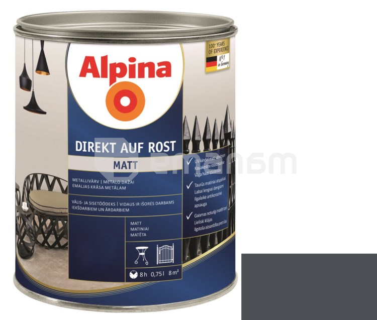 ემალი ანტიკოროზიული Alpina Direkt Auf Rost Matt მონაცრისფერო ანტრაციტი 0.75 ლ