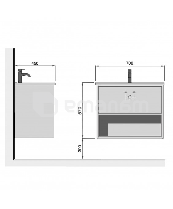 აბაზანის ტუმბო ხელსაბნით Oslo wood 70-A Cosmo 70 სმ