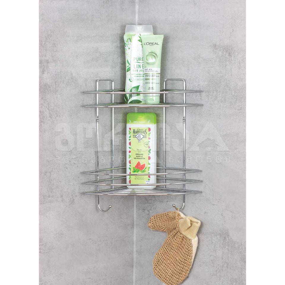 აბაზანის კუთხის თარო ორიანი (ქრომი) 22სმ DKB-728