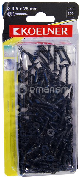 სჭვალი ბურღით ფოსფატირებლი დაფარული თავით Koelner 200 ც 3,5x25 მმ B-WS3525  ბლისტი