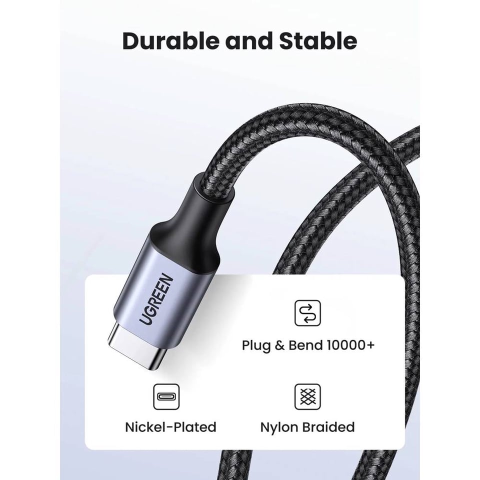 USB კაბელი UGREEN US261 (50149), 60W, Type-C To Type-C, 0.5m, Grey