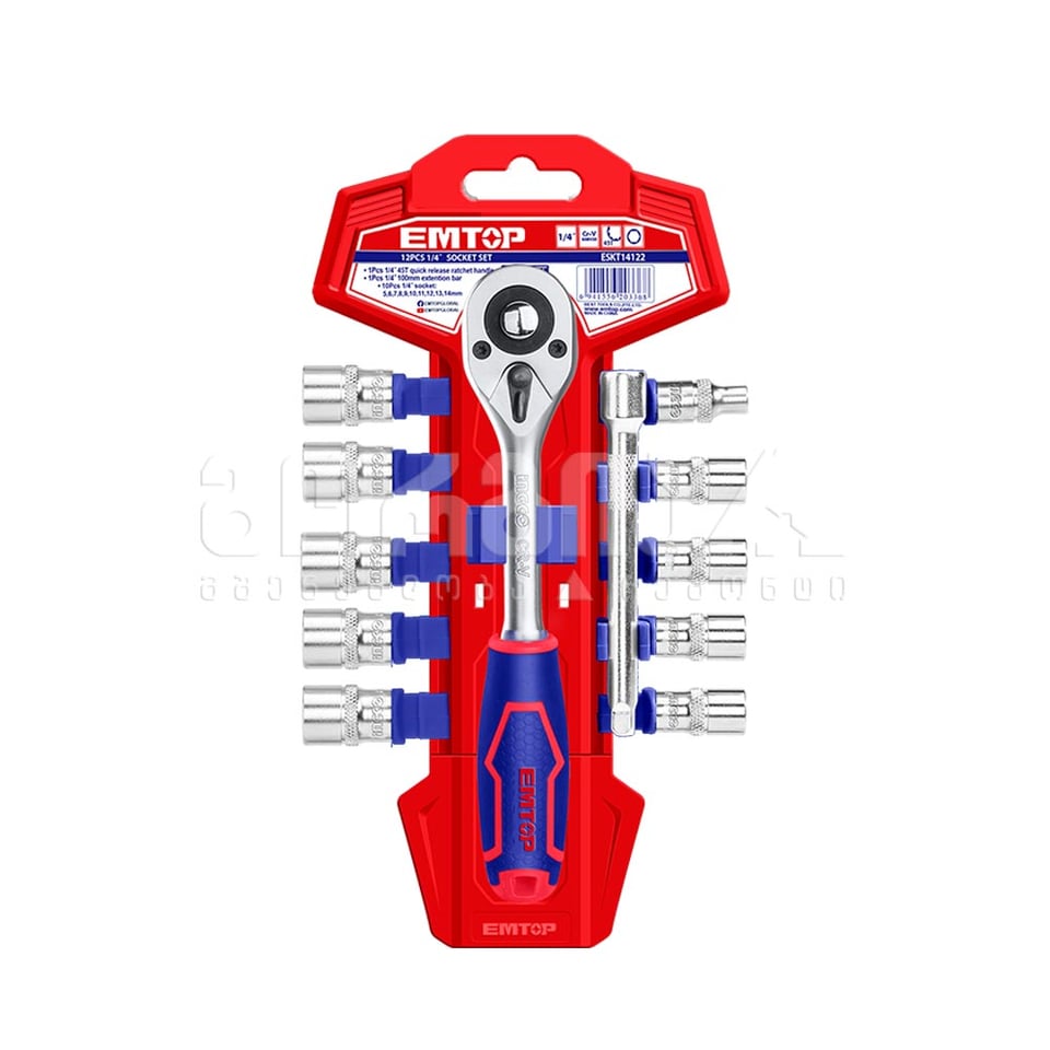 ხრუტუნა ქანჩის ნაკრები 12ც 1/4" 45T Emtop-ESKT14122