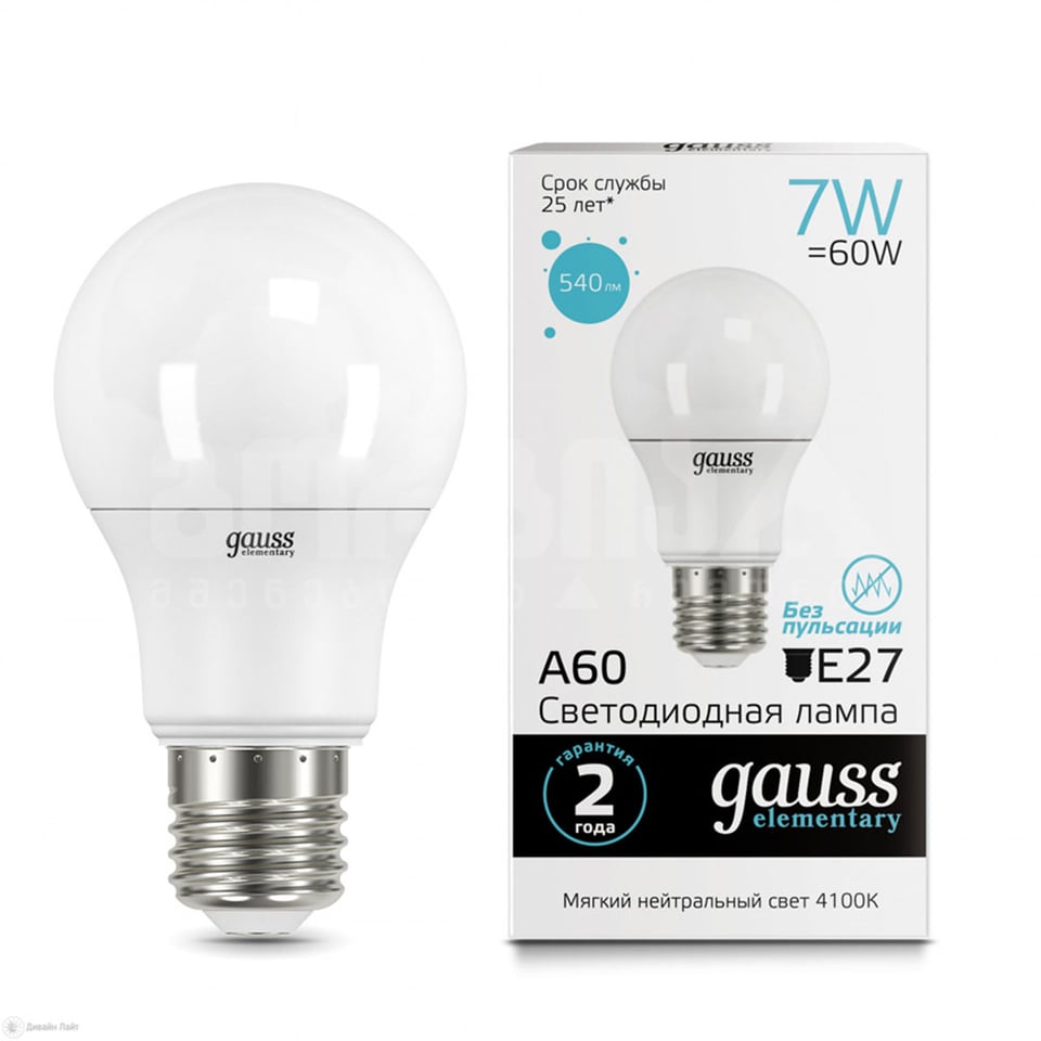 ლედ ნათურა A60 7W E27 4100K gauss el - 23227A