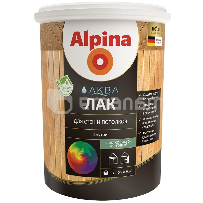 ლაქი აკრილის ხის ინტერიერისთვის Alpina Aqua აბრეშუმისებრი მქრქალი 900 მლ