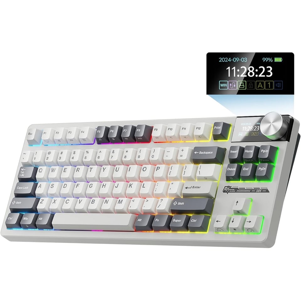 კლავიატურა Royal Kludge RK S85 RGB Mechanical Keyboard, Cloud Switch, Hot Swappable, Wireless, Type-C, Bluetooth, 2.4GHz, White Night