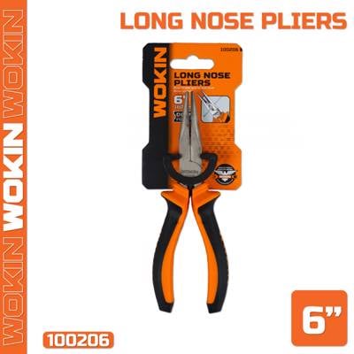 გრძელცხვირა რეზინის სახელურით Wokin 100206, 160MM, 6\", Long Nose Pliers, Black/Orange