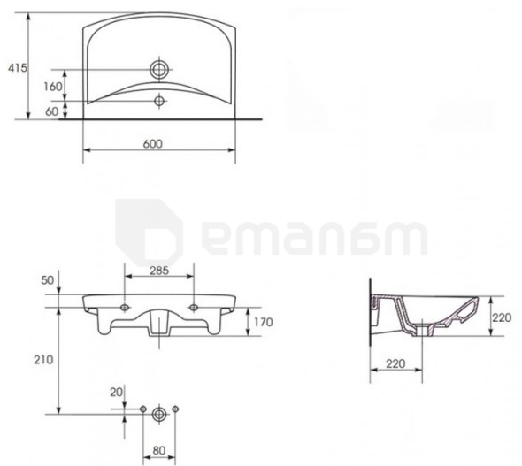 ხელსაბანი Cersanit CARINA 60