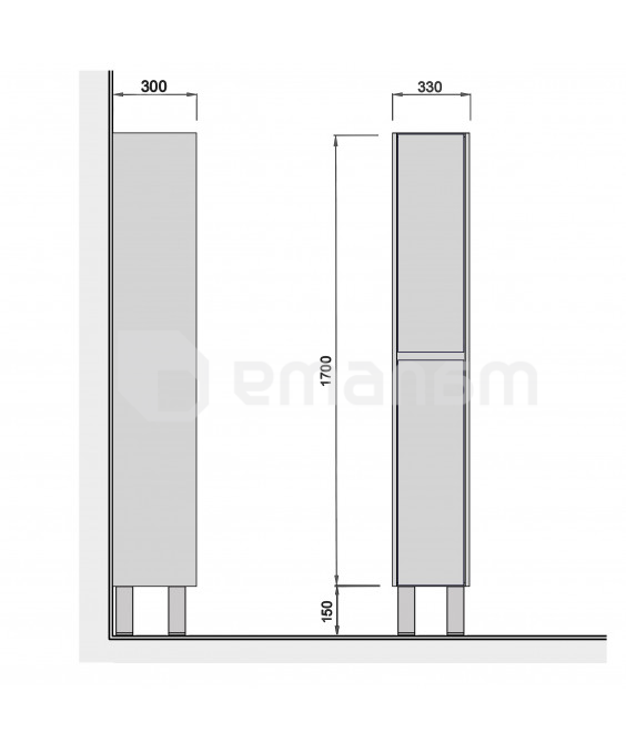აბაზანის კარადა პენალი OLIVE P-33-U Wood/Grey 33x175 სმ