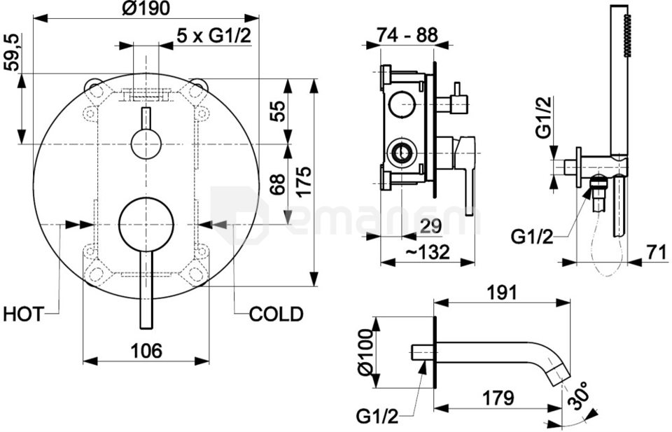 აბაზანის ონკანი KFA Moza Gold 5039-401-31 ჩასაშენებელი