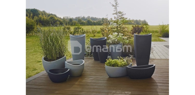 ეზოს პლასტმასის ქოთანი Scheurich 252/40 WAVE GLOBE BOWL STONY GREY