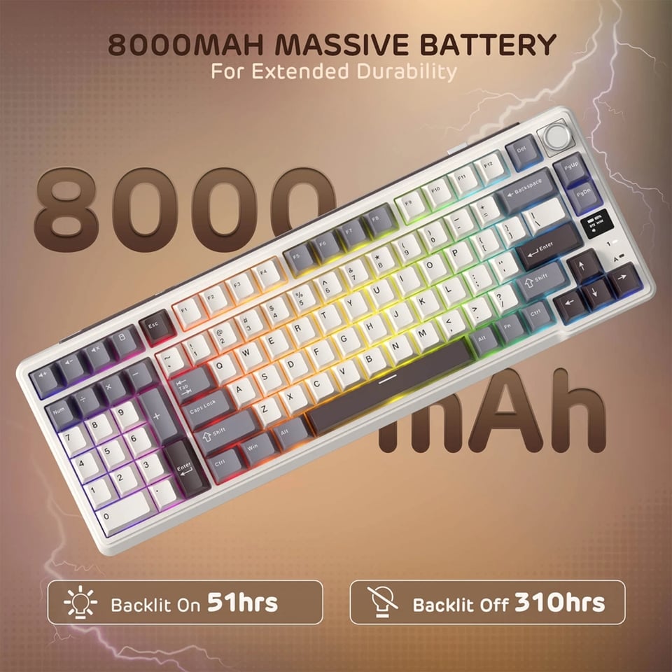 კლავიატურა Royal Kludge RK L98 RGB Mechanical Keyboard, Cream Switch, Hot Swappable, Wireless, Type-C, Bluetooth, 2.4GHz, Sandalwood Brown