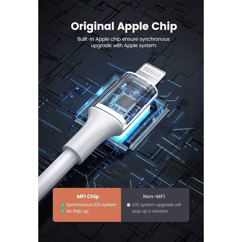 USB კაბელი UGREEN US155 (80822), MFi, USB to Lightning, 1m, Black