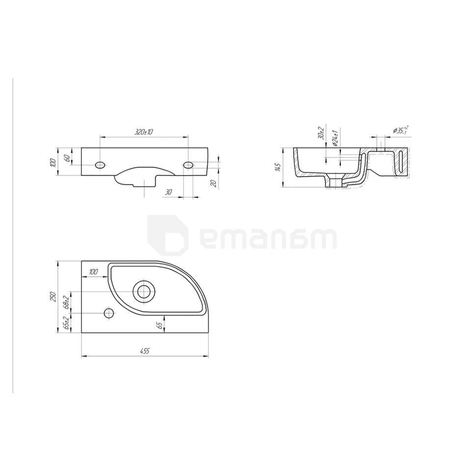 ხელსაბანი დასაკიდი მარცხენა Cersanit CAMEO 45