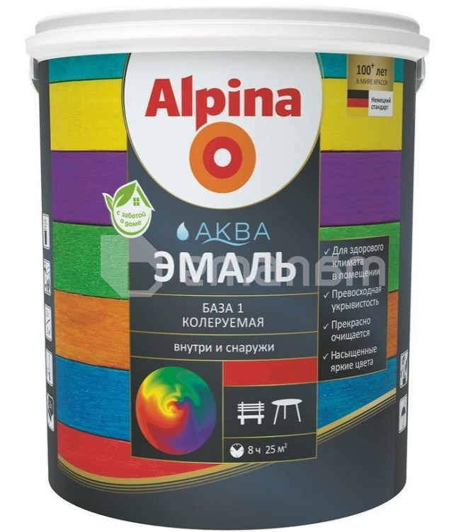 აკრილის ემალი Alpina АКВА მქრქალი აბრეშუმისებრი 1.1 კგ