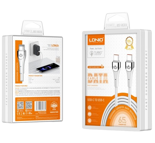 მობილურის სადენი LDNIO LC862C Type-C to Type-C 65W 2მ თეთრი