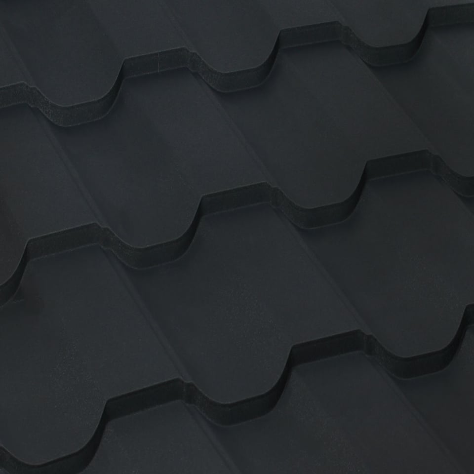 მეტალოკრამიტის ფერადი თუნუქის სახურავი მოდერნი 0.50X1200 მმ NOVA ხალოიანი RAL 9005