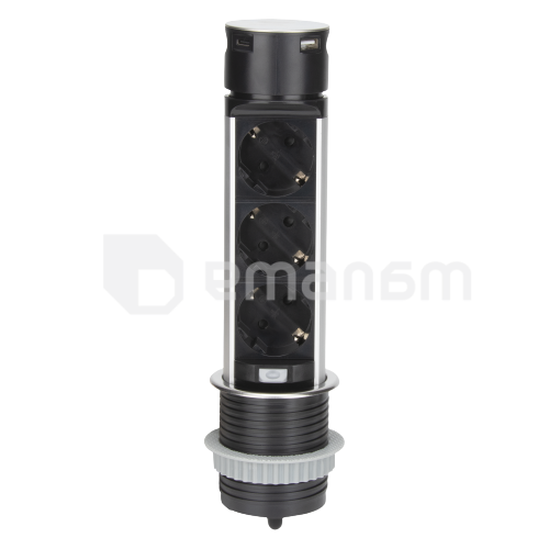 დამაგრძელებელი ORNO 3х1,5მ Schuko Ø60 USB-A და C INOX OR-GM-9027 GS