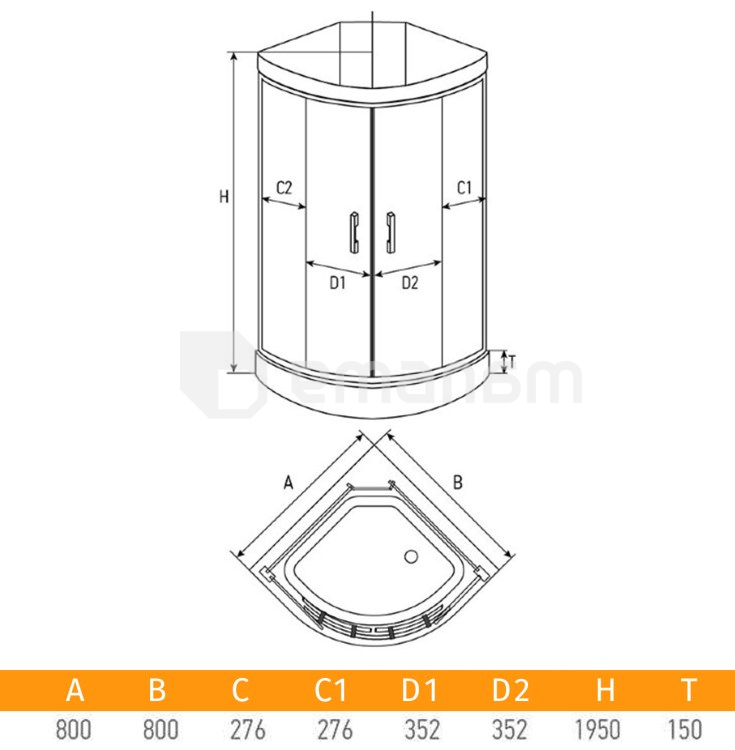 საშხაპე კაბინა Erlit ER0508-C4 80x80x195 cm