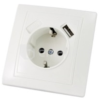 როზეტი დამიწებით + USB TDM SQ1814-0040 1 განყოფილებიანი თეთრი