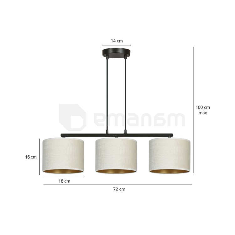 საკიდი EMIBIG Hilde 3 E27 3x MAX 60W შავი თეთრი