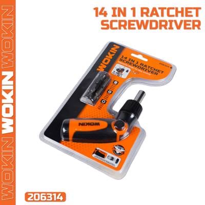 სახრახნისი სათადარიგო პირებით Wokin 206314, 14 in 1 Ratchet Screwdriver, Black