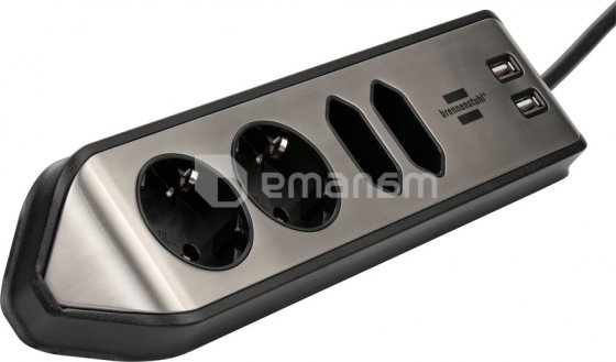 დამაგრძელებელი კუთხე 4 Brennenstuhl 2მ 2 USB ვერცხლისფერი შავი