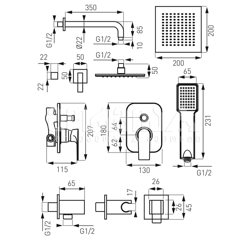 ჩასაშენებელი საშხაპე სისტემა BAQ7P-SET1-S