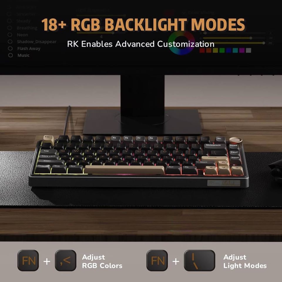 კლავიატურა Royal Kludge RK R75 RGB Mechanical Keyboard, Brown switch, Hot Swappable, Type-C wired, Phantom