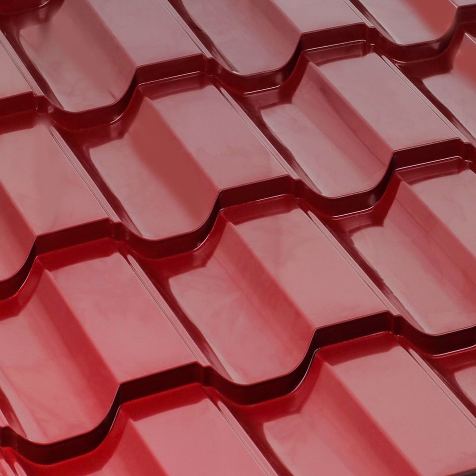 მეტალოკრამიტის ფერადი თუნუქის სახურავი მოდერნი 0.45X1200 მმ RAL 3005 NOVA