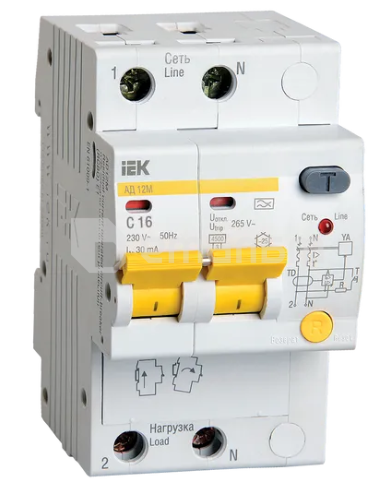 დიფერენციალური ავტომატი AD12M 2R C16 30mA IEK