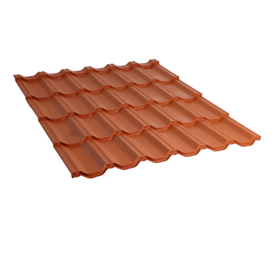 მეტალოკრამიტი ფერადი თუნუქის სახურავი 0.45X1200 ხაოიანი RAL8004 NOVA