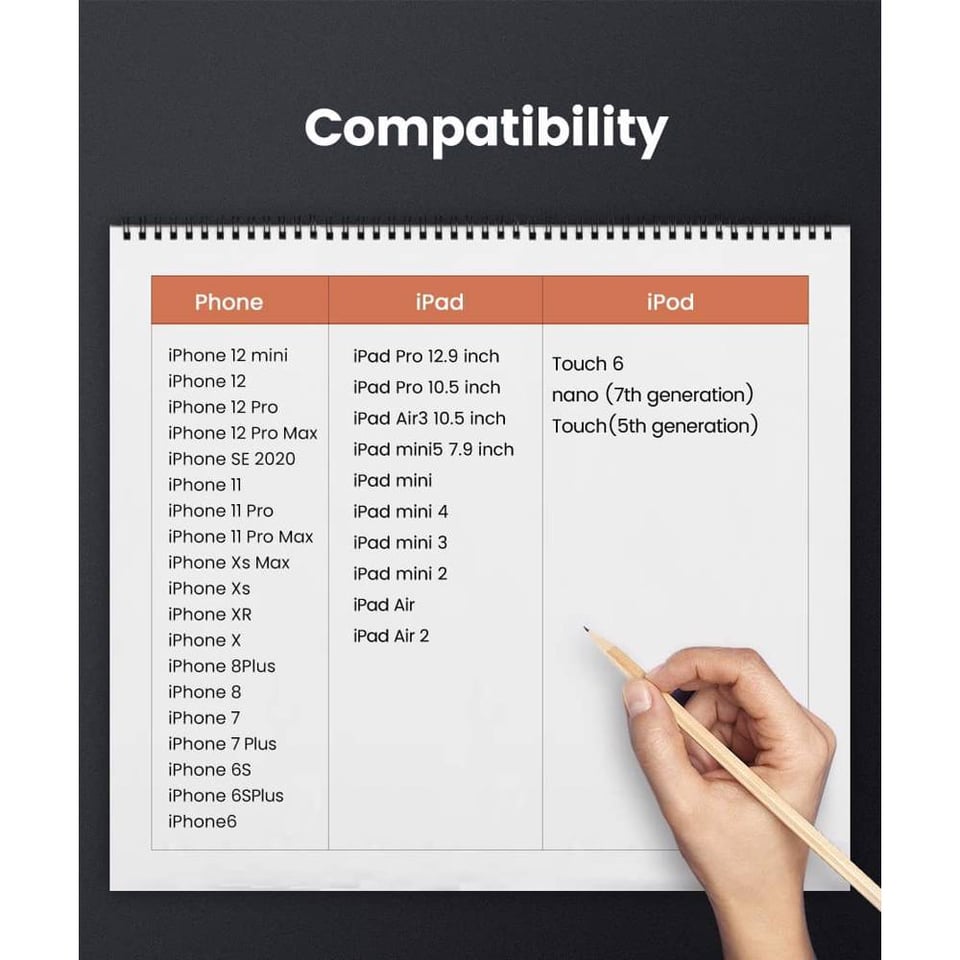 USB კაბელი UGREEN US155 (80822), MFi, USB to Lightning, 1m, Black