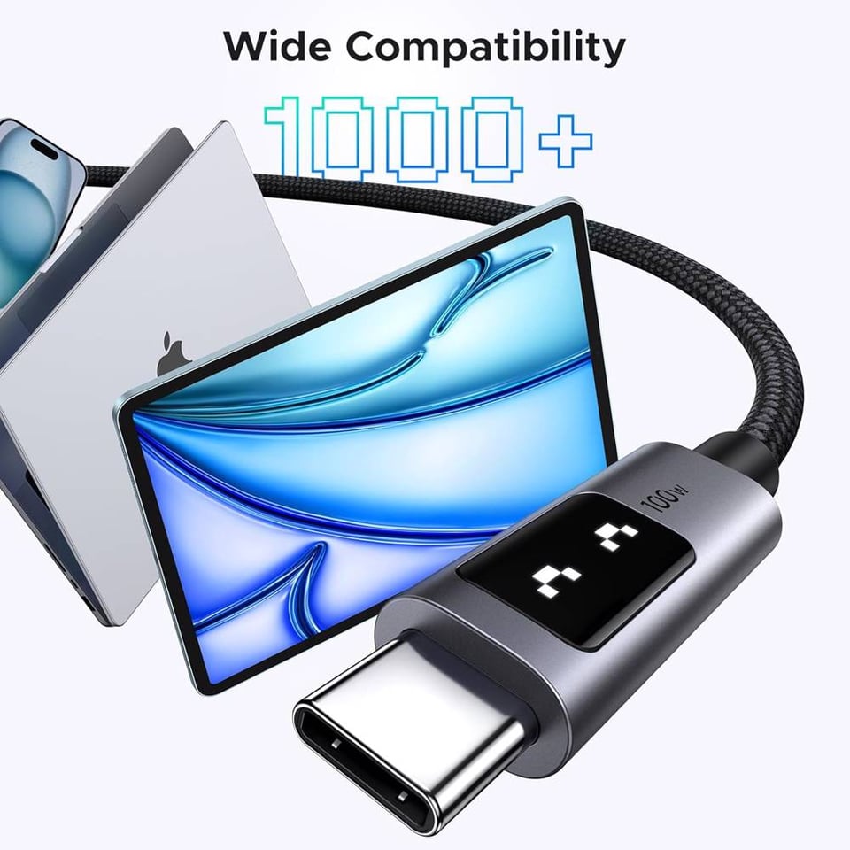 USB კაბელი UGREEN Uno L509 (35501), 100W, Type-C to Type-C, 1M, Black/Grey 