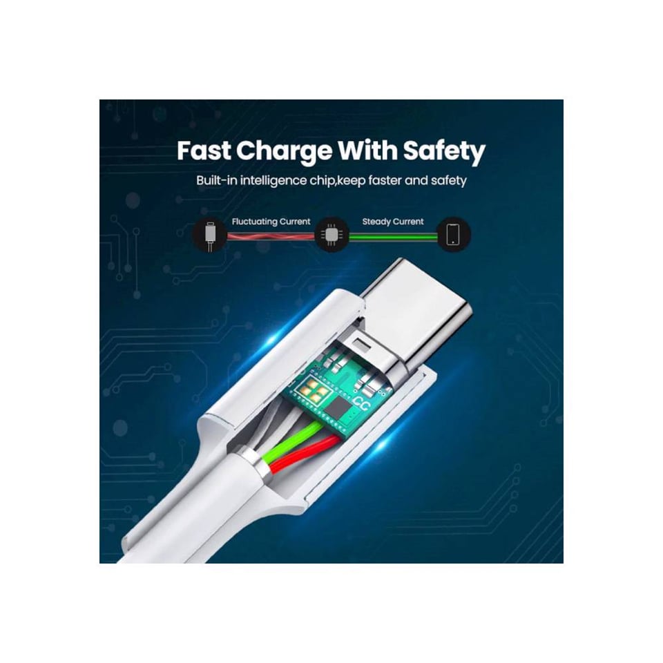 USB კაბელი UGREEN US300 (60551), 100W, Type-c to Type-c , 1m, White