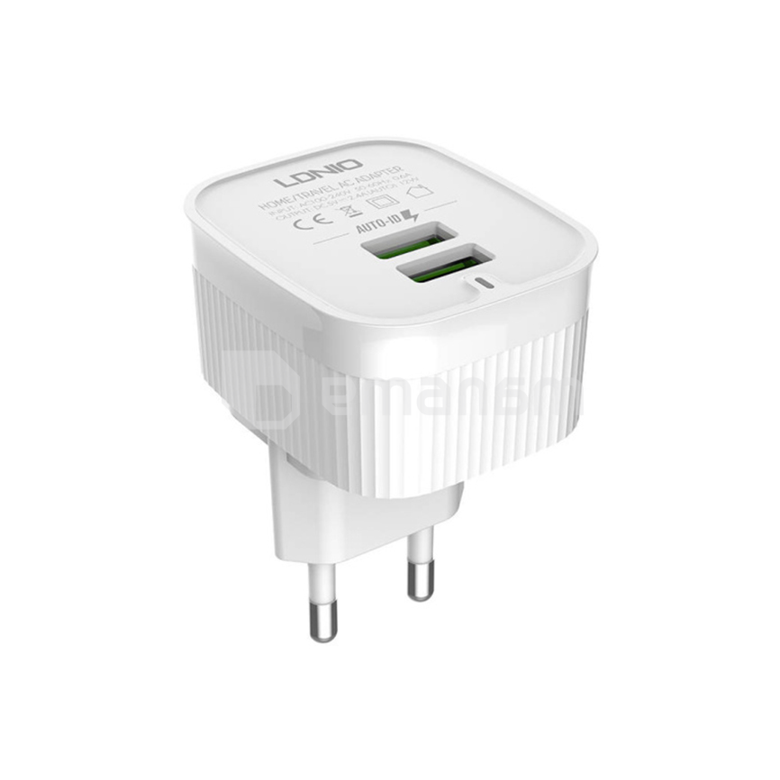 დამტენი LDNIO A201 12W 2.4А USB To Type C 2 USB კაბელი