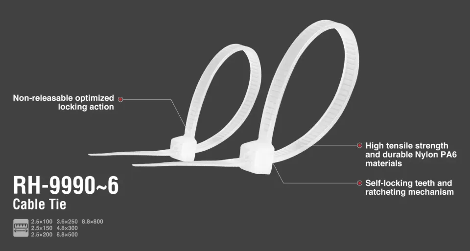 პლასტმასის ხამუთები Ronix RH-9990 2.5×100 მმ 100ც