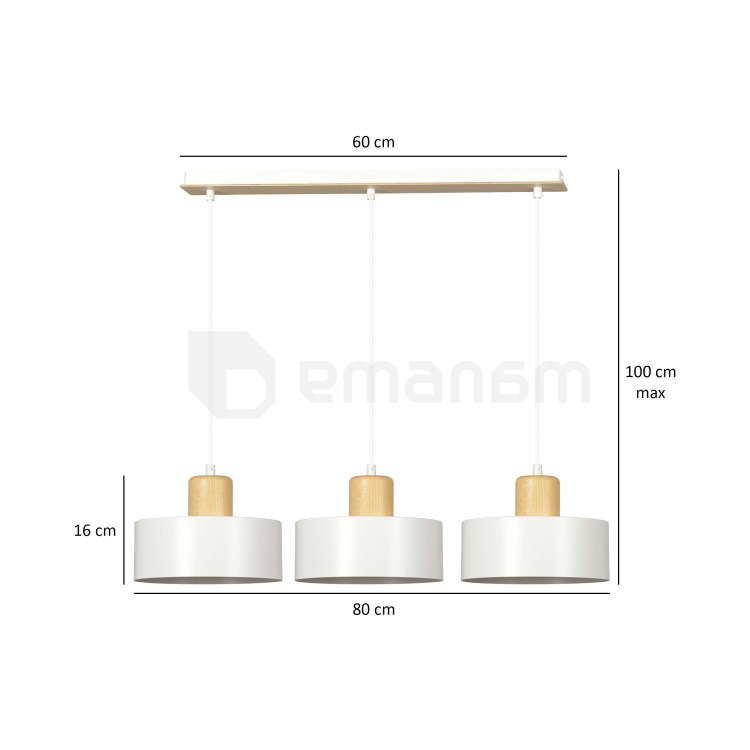 საკიდი EMIBIG Torin 3 E27 3x MAX 60W თეთრი