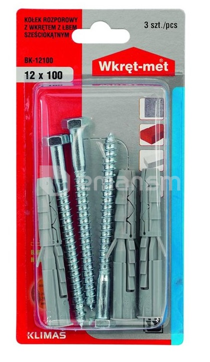დიუბელი სჭვალით ექვსწახნაგა თავაკით Wkret-met BK-12100 12x100 მმ 3 ც