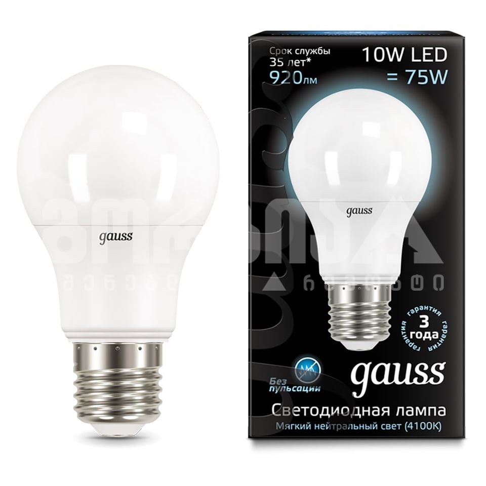ლედ ნათურა A60 E27 10W 4100K gauss - 102502210