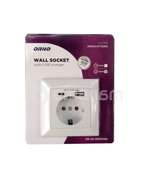 როზეტი დამტენით ORNO USB-A+USB-C Schuko თეთრი