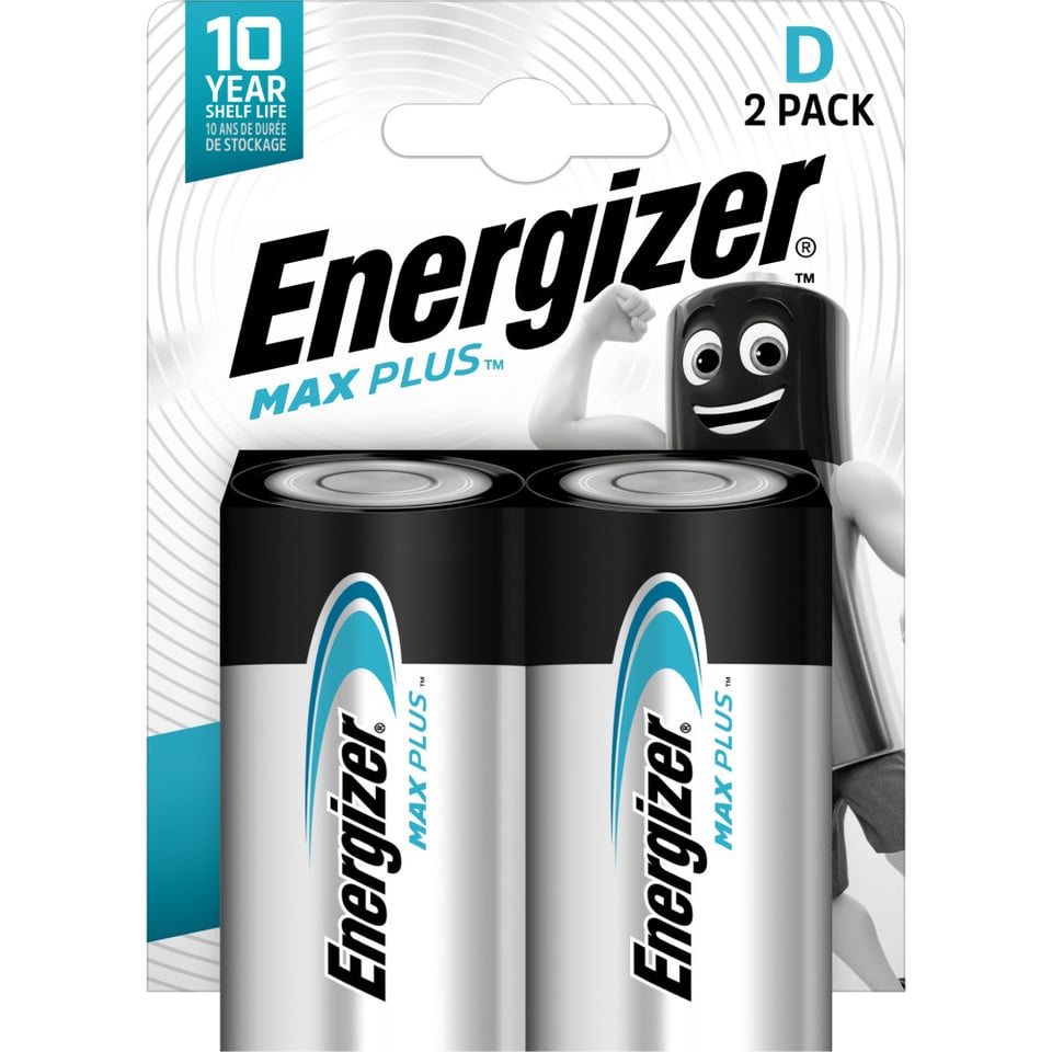 ელემენტი Energizer Max Plus D ტუტე (2 ცალი)