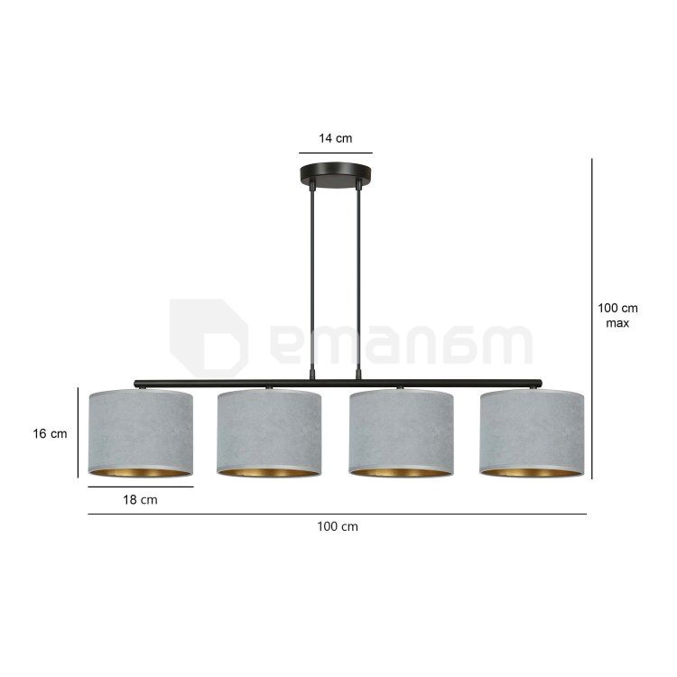 საკიდი EMIBIG Hilde 4 E27 4x MAX 60W ნაცრისფერი