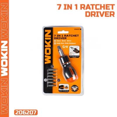 სახრახნისი სათადარიგო პირებით Wokin 206207, 7 in 1 Ratchet Driver, Black