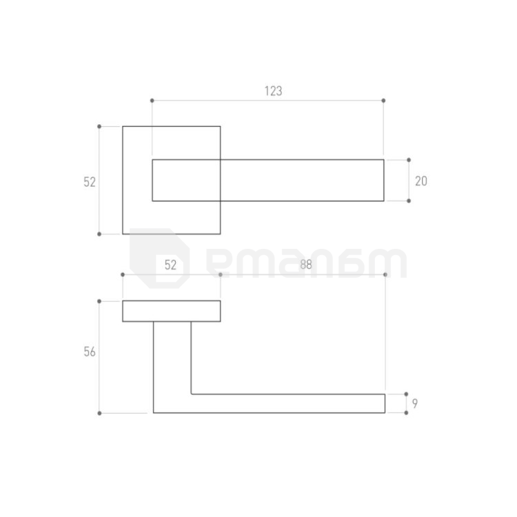სახელური როზეტით Metal-Bud Nowy Qubik K VQKCB სანტექნიკური ბრუნსაკეტით  SZKCBW