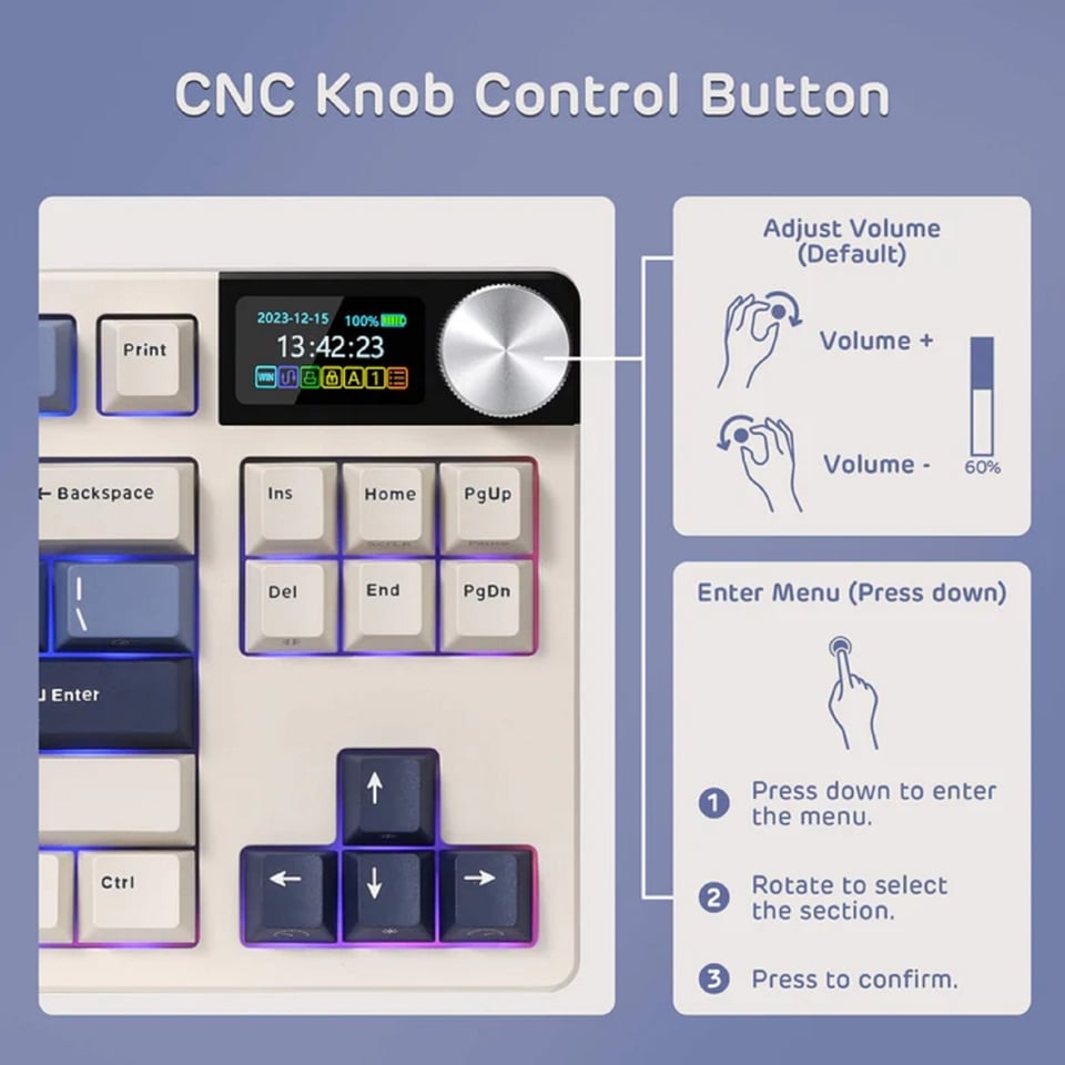 კლავიატურა Royal Kludge RK S85 RGB Mechanical Keyboard, Cloud switch, Hot Swappable, Wireless, Type-C, Bluetooth, 2.4GHz, Horizon Blue