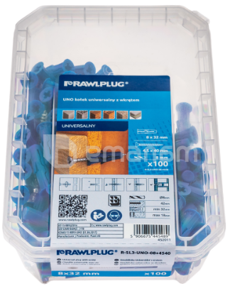 დიუბელი უნივერსალური RawlPlug UNO 8x32 მმ 100 ც R-SL3-UNO-08+4540