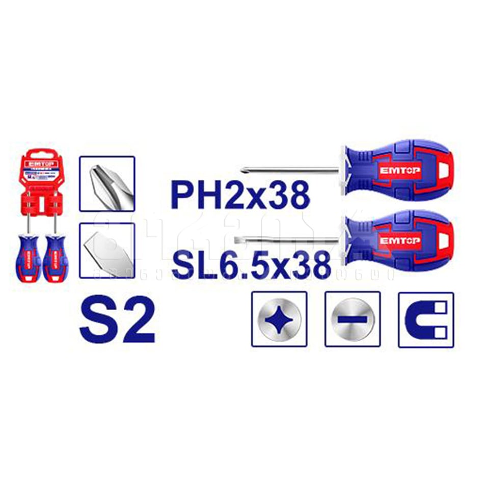სახრახნისი SL6.5+PH2X38მმ, 2ც EMTOP-ESST03803