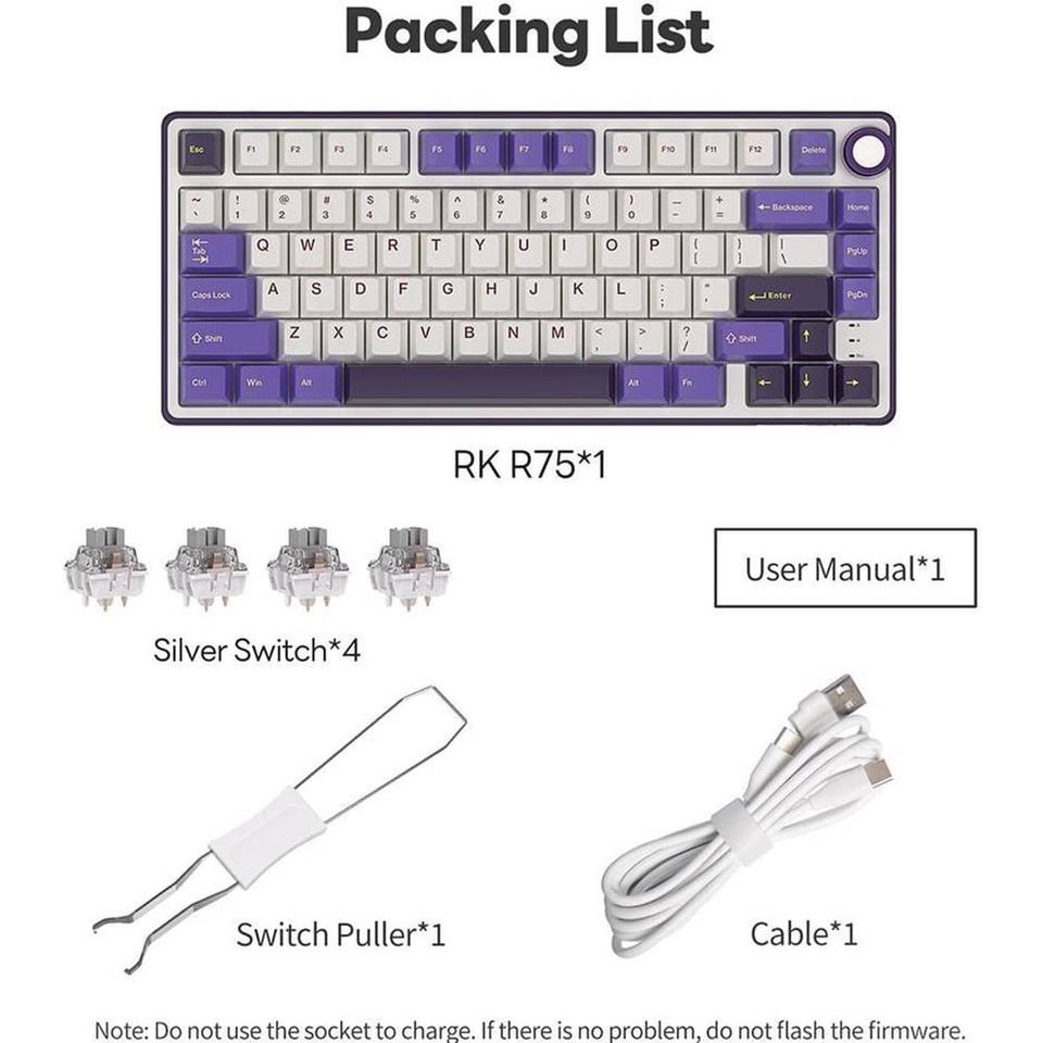 კლავიატურა Royal Kludge RK R75 RGB Mechanical Keyboard, Brown switch, Hot Swappable, Hot Swappable, Type-C wired, Blackberry