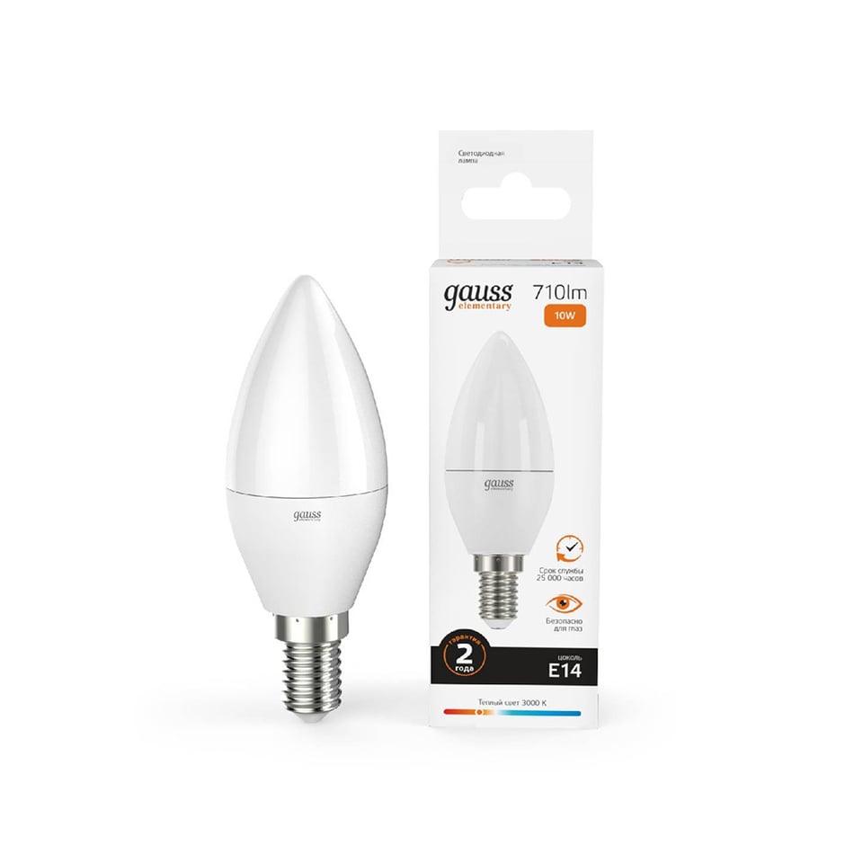 ნათურა10W 710lm 3000K Е14 LED 1/10/1 Gauss Elementary Candle